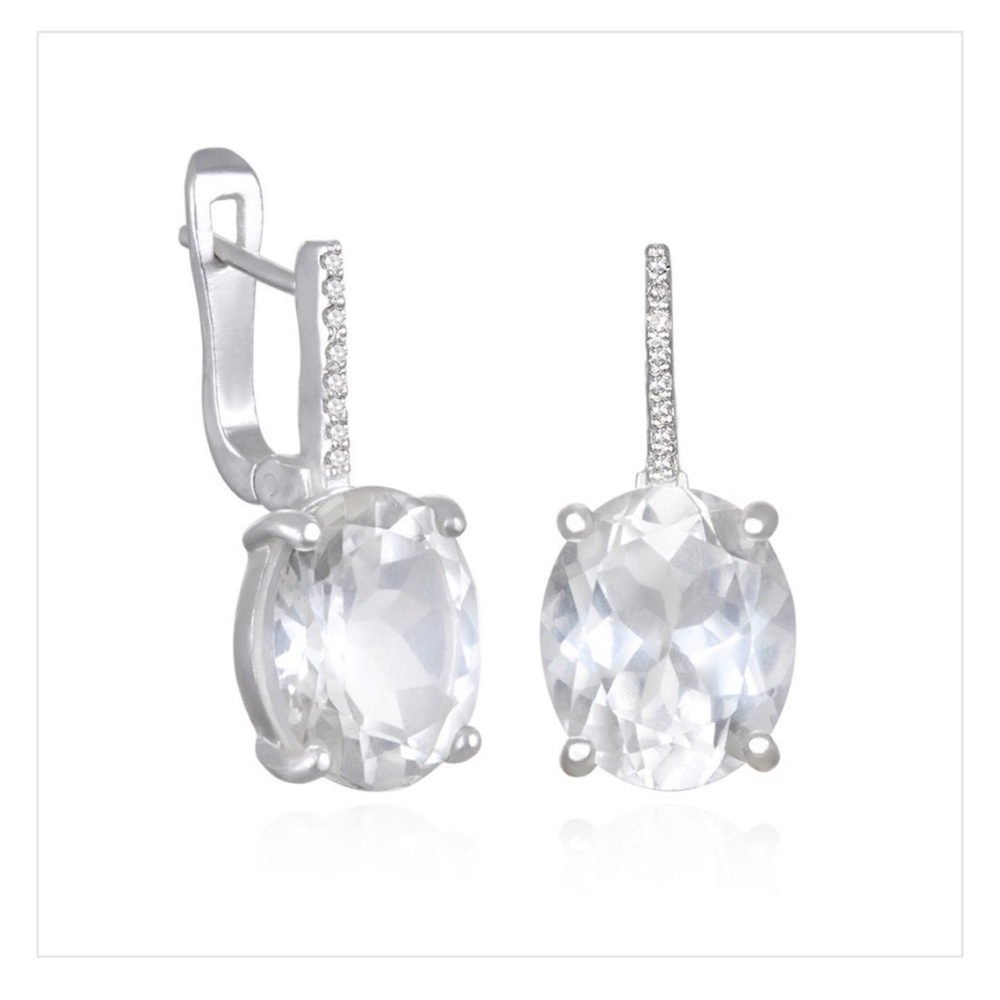 White Topaz & Diamond Drop Earrings .925 Silver